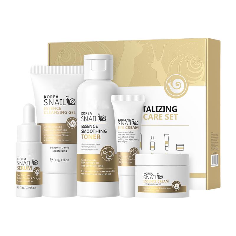 Snail Cream Gel - 5-teiliges Hautpflegeset mit Schneckenkollagen, feuchtigkeitsspendendes Schneckenreinigungsgel,