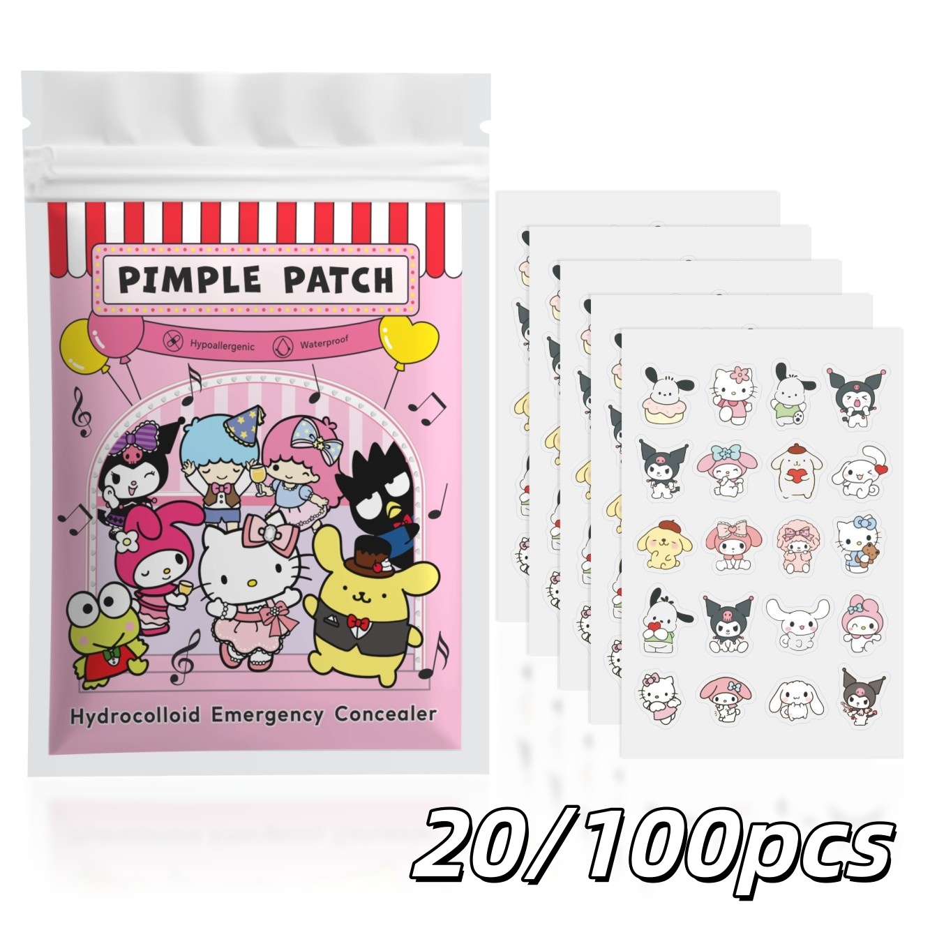 Skincare The Originote - 20/100 Stück Hello Kitty Hydrokolloid-Pickelpflaster-Set, Niedliche