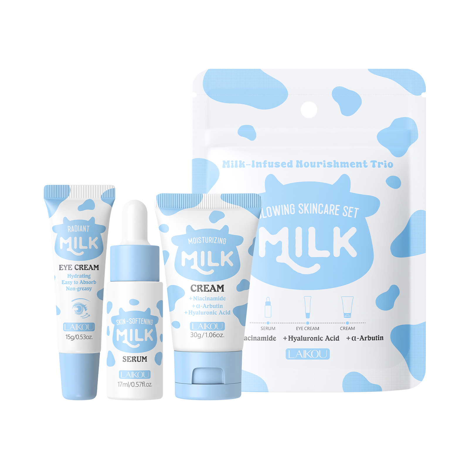 Skincare Gentle - LAIKOU Milch 3-teiliges Reise-Hautpflegeset 17ml Serum