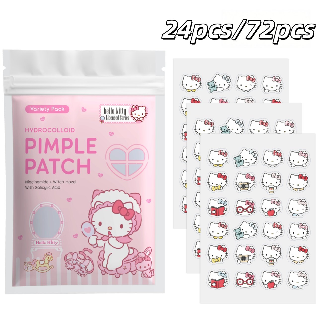 Skincare The Originote - 24/72 Stück Hello Kitty Hydrokolloid-Pickelpflaster, Niedliche