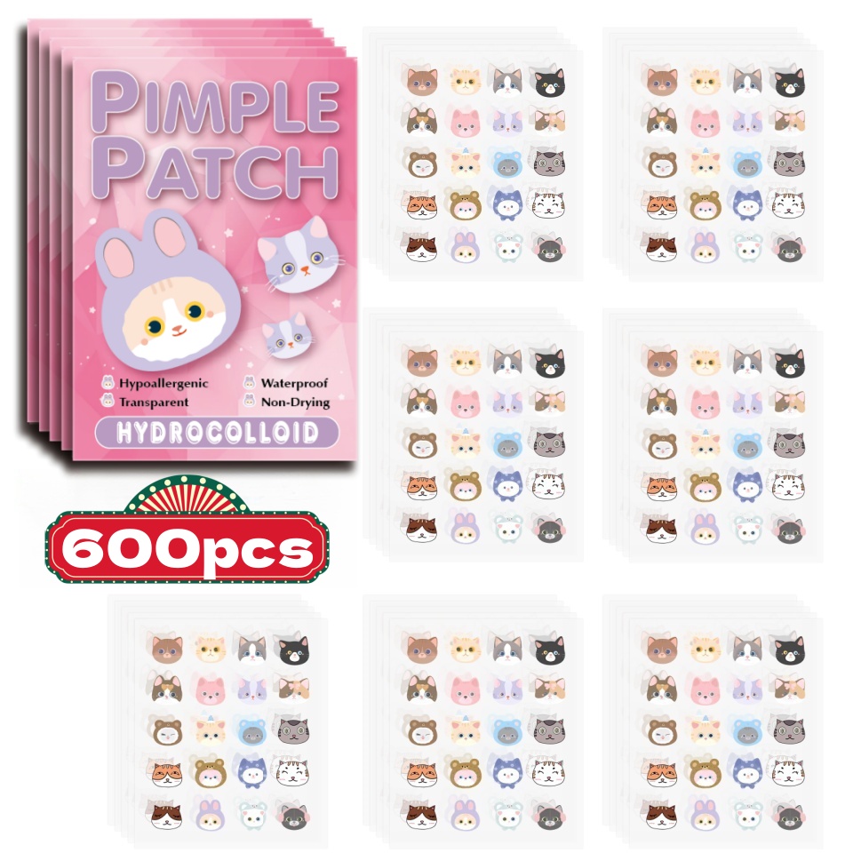 Skincare Gentle - 600 Stück Cartoon-Akne-Patch, süßes katzenförmiges Gesichts-Concealer-Akne-Patch,